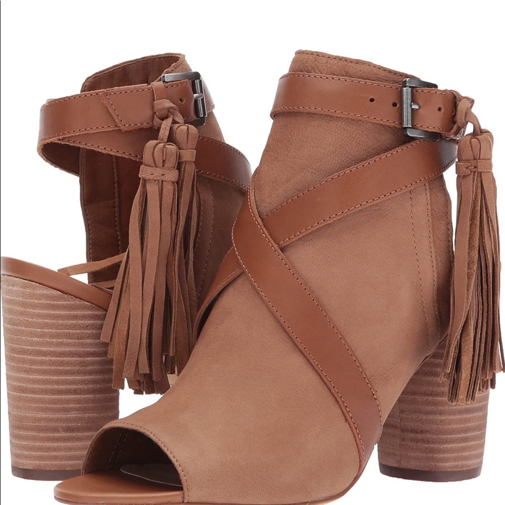 Sam Edelman Vermont Open Toe Tassel block heel shoeties booties